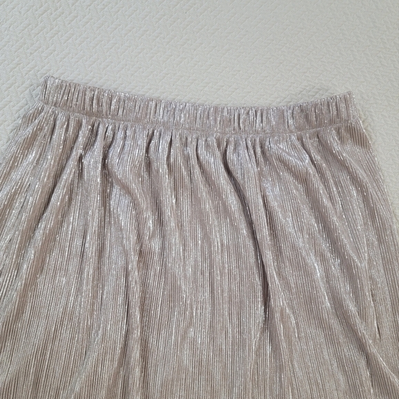 Leota Elegant Champagne Shimmer Skirt Size Medium Midi Micro Pleats Flowy - Picture 6 of 14